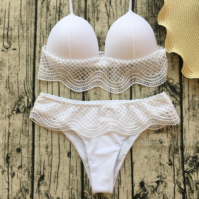 F4665-1Sexy Спагетти Ремешок Без Рукавов Сплошной Цвет Кружева Купальники
